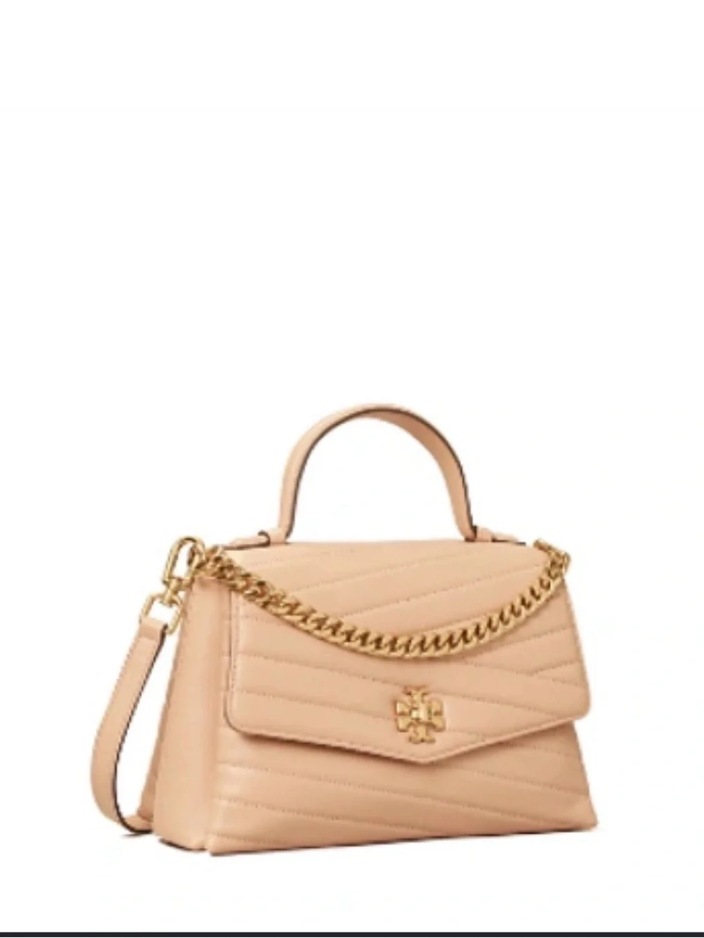 Tory Burch Quilted Chevron Top-Handle Satchel in Nude Tan